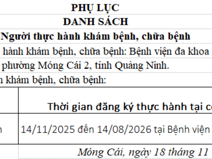 Công văn số Số: 79/CV-BVMC ngày 18/11/2025 V/v đăng ký danh sách người thực hành khám,chữa bệnh